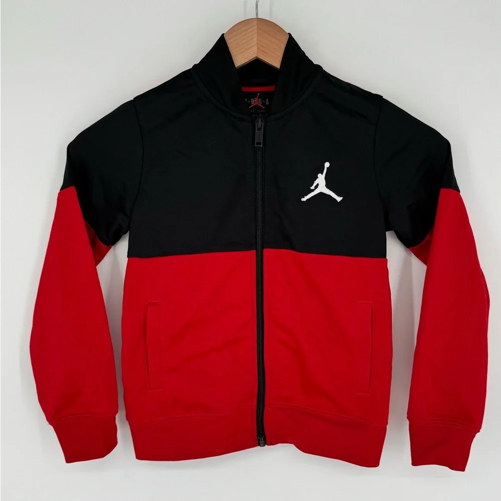 Air Jordan Jacket Boys Sz 6-7 yrs Red/Black Light Weight Full Zip Athletic A8